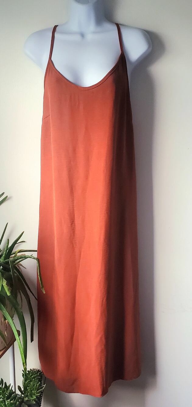 See you Monday Womens Orange Sleeveless Midi Dress Size Large Boho Fall Festive